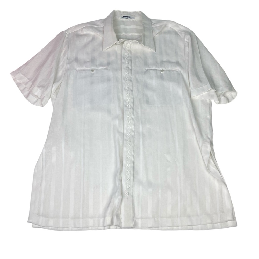 Vintage Men’s XL Shirt Striped Cuban Button Up Lightweight White Swanky Cotton